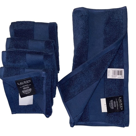 Lauren Ralph Lauren Wescott Club Navy set of 4 Washcloths & 1 hand towel New - Picture 1 of 8